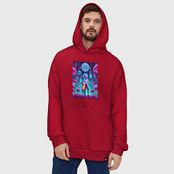Толстовка-худи оверсайз Rick and Morty among neon mushrooms - ai art fanta, цвет: красный — фото 2