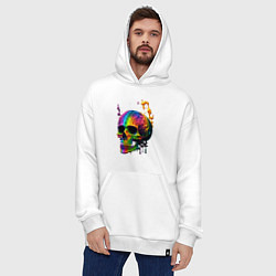 Толстовка-худи оверсайз Череп в краске, цвет: белый — фото 2