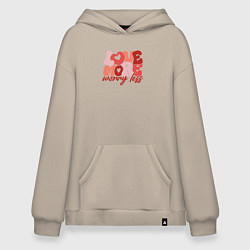 Толстовка-худи оверсайз Love more worry less, цвет: миндальный