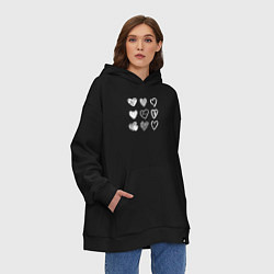 Толстовка-худи оверсайз Hearts love hand draw, цвет: черный — фото 2