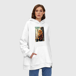 Толстовка-худи оверсайз Cool Lion New Yorker - ai art, цвет: белый — фото 2