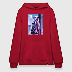 Толстовка-худи оверсайз Киберпанк девчонка Барби - нейроарт фантазия, цвет: красный