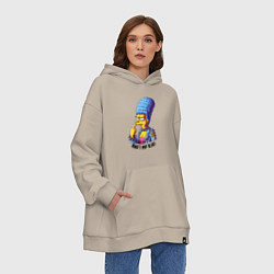 Толстовка-худи оверсайз Marge Simpson - punks not dead motto, цвет: миндальный — фото 2
