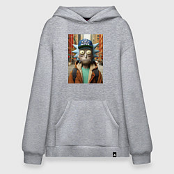 Толстовка-худи оверсайз Рик Санчес в Нью-Йорке - нейроарт, цвет: меланж