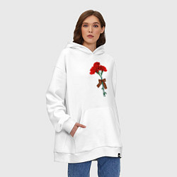 Толстовка-худи оверсайз Букет гвоздики и георгиевская лента, цвет: белый — фото 2