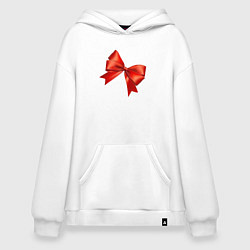 Толстовка-худи оверсайз Красный бантик, цвет: белый