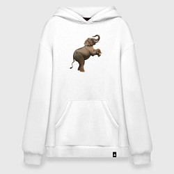 Толстовка-худи оверсайз Слон стоит на двух ногах, цвет: белый