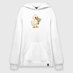 Худи оверсайз Милая уточка с букетом ромашек