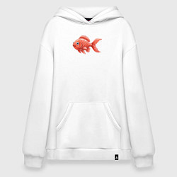 Толстовка-худи оверсайз Милая красная рыбка, цвет: белый