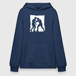 Толстовка-худи оверсайз Борьба рестлеров, цвет: тёмно-синий