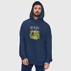 Толстовка-худи оверсайз Queen, мультяшный стиль на черном, цвет: тёмно-синий — фото 2