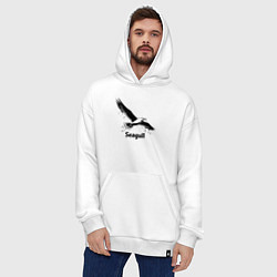 Толстовка-худи оверсайз Чайка черной краской, цвет: белый — фото 2