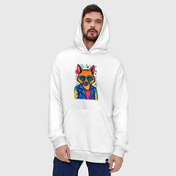 Толстовка-худи оверсайз Лиса Pop Colors, цвет: белый — фото 2