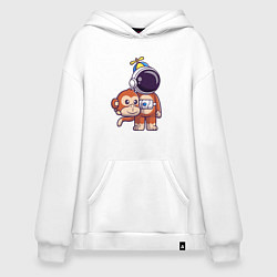 Толстовка-худи оверсайз Космонавт в костюме обезьяны, цвет: белый