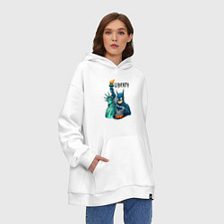 Толстовка-худи оверсайз Batman and statue of Liberty - ai art fantasy, цвет: белый — фото 2