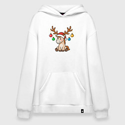 Худи оверсайз Лошадь в шапке Санта-Клауса и рогами оленя