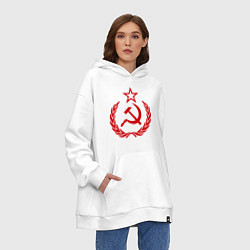Толстовка-худи оверсайз СССР герб, цвет: белый — фото 2