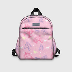 Детский рюкзак Лошади на розовом фоне, цвет: 3D-принт