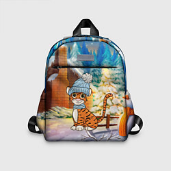 Детский рюкзак Тигренок на фоне зимнего дома, цвет: 3D-принт