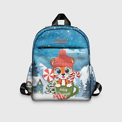 Детский рюкзак Тигренок в кружке Новогодний, цвет: 3D-принт