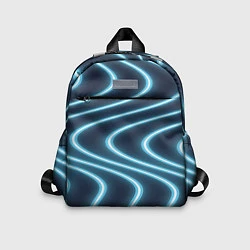 Детский рюкзак Неоновый свет Волны голубые на темном фоне, цвет: 3D-принт