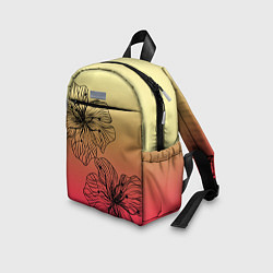 Детский рюкзак Черные абстрактные цветы на красно-желтом градиент, цвет: 3D-принт — фото 2