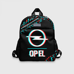 Детский рюкзак Значок Opel в стиле Glitch на темном фоне