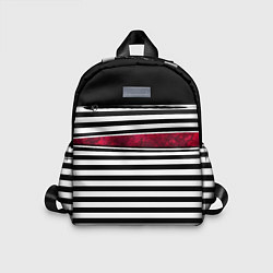 Детский рюкзак Полосатый современный черно-белый с красной вставк, цвет: 3D-принт