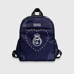 Детский рюкзак Лого Real Madrid в сердечке на фоне мячей, цвет: 3D-принт