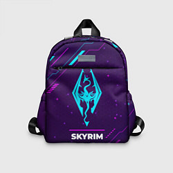 Детский рюкзак Символ Skyrim в неоновых цветах на темном фоне, цвет: 3D-принт