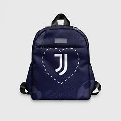 Детский рюкзак Лого Juventus в сердечке на фоне мячей, цвет: 3D-принт