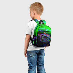 Детский рюкзак Неоновые абстрактные волнообразные огни - Зелёный, цвет: 3D-принт — фото 2
