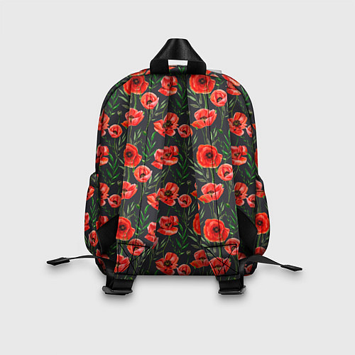 Детский рюкзак Красные маки на черном фоне / 3D-принт – фото 2