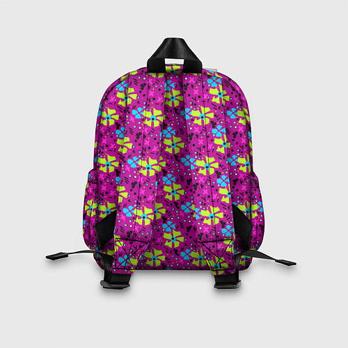 Детский рюкзак Цветочный узор на малиновом фоне / 3D-принт – фото 2