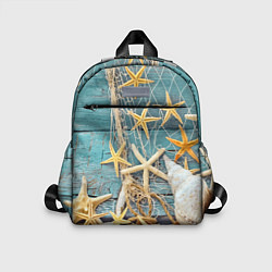 Детский рюкзак Натюрморт из сети, морских звёзд и ракушек - лето, цвет: 3D-принт