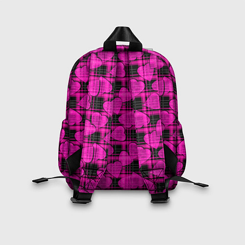 Детский рюкзак Black and pink hearts pattern on checkered / 3D-принт – фото 2