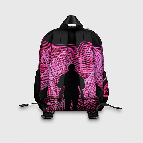 Детский рюкзак Неоновые розовые волны и силуэт человека / 3D-принт – фото 2