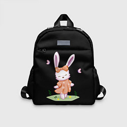 Детский рюкзак Крольчонок С Бантиком На Чёрном Фоне, цвет: 3D-принт