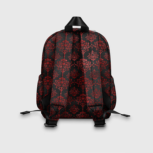 Детский рюкзак Красные классические узоры на черном фоне / 3D-принт – фото 2