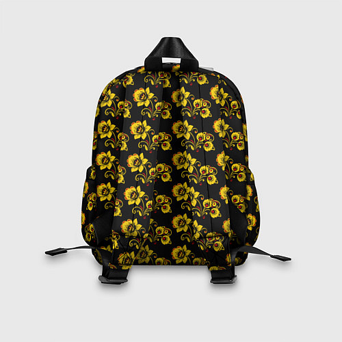 Детский рюкзак Хохломская роспись цветы на чёрном фоне / 3D-принт – фото 2