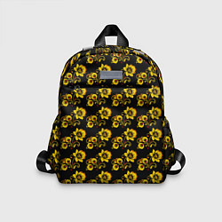 Детский рюкзак Хохломская роспись цветы на чёрном фоне, цвет: 3D-принт
