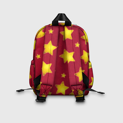 Детский рюкзак Золотые звезды и елки на красном / 3D-принт – фото 2
