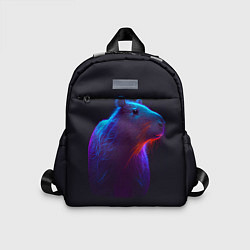 Детский рюкзак Неоновая капибара на чёрном фоне, цвет: 3D-принт