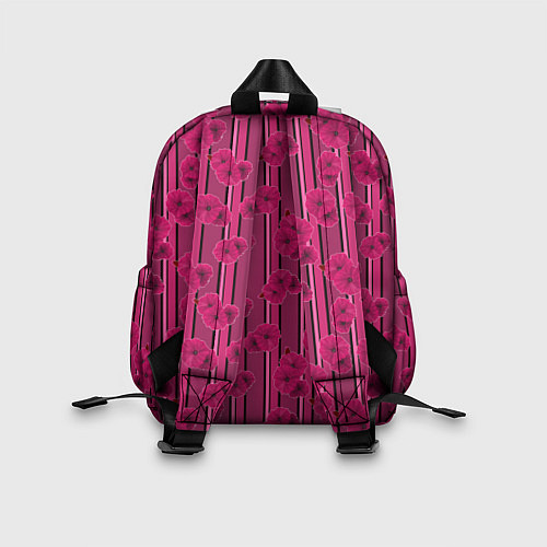 Детский рюкзак Малиновый полосатый узор с цветами анемонов / 3D-принт – фото 2