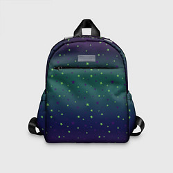 Детский рюкзак Неоновые зеленые и сиреневые звезды на темно зелен, цвет: 3D-принт