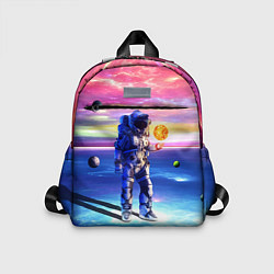 Детский рюкзак Космонавт среди планет в виртуальной вселенной, цвет: 3D-принт