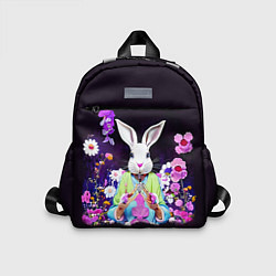 Детский рюкзак Кролик в цветах на черном фоне, цвет: 3D-принт