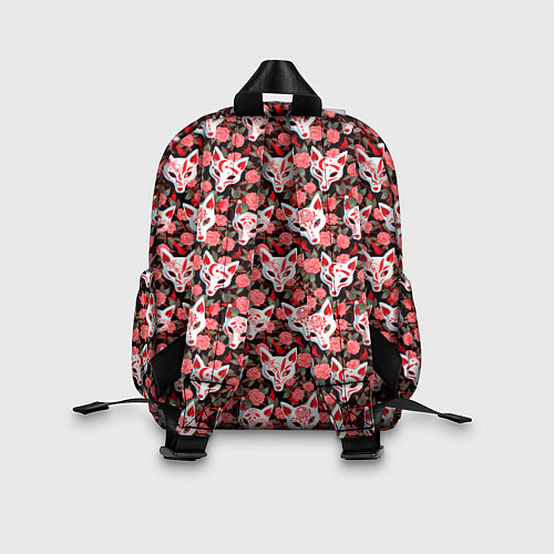 Детский рюкзак Маски лисиц кицунэ и камелия на черном / 3D-принт – фото 2