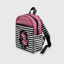 Детский рюкзак Розовые акварельные маки на полосатом фоне, цвет: 3D-принт — фото 2