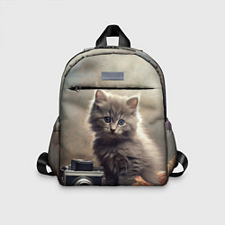 Детский рюкзак Серый котенок, винтажное фото, цвет: 3D-принт